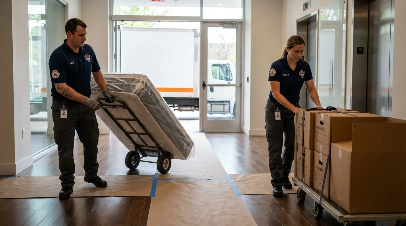 Professional apartment movers loading elevator in Colleyville, TX